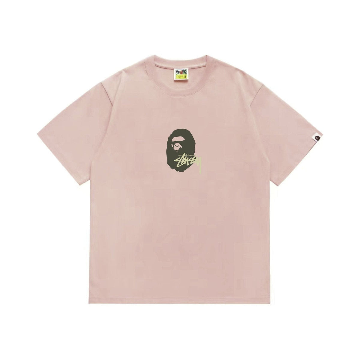 BAPE Olive & Gold Ape Wordmark Graphic T-Shirt — front